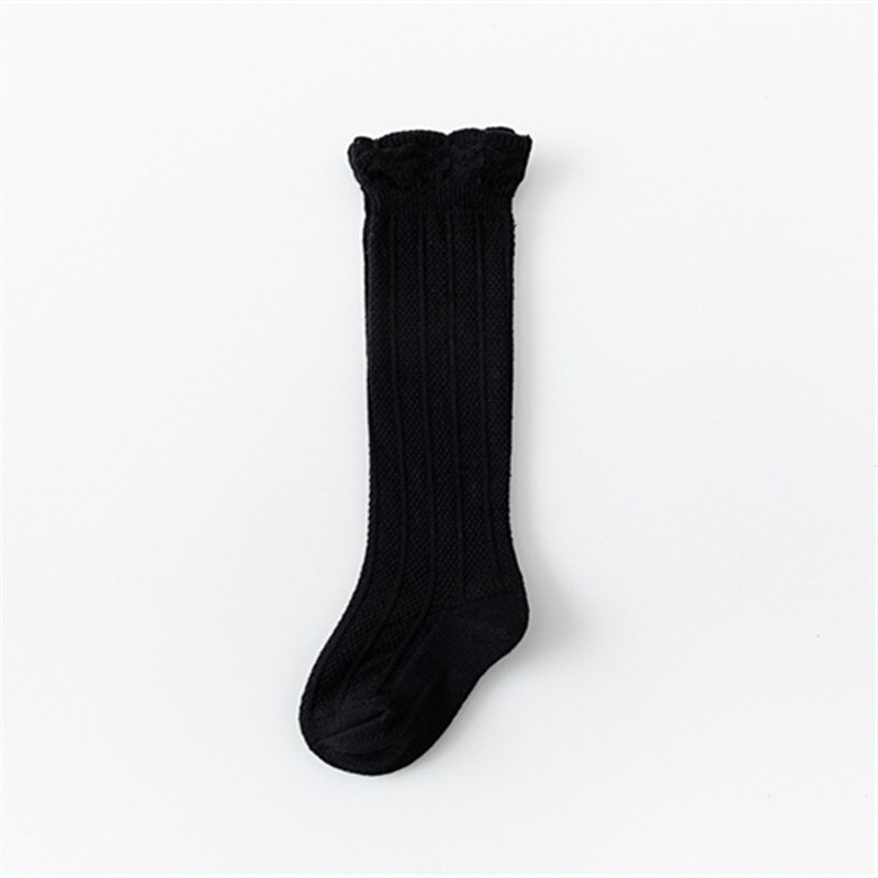 Chaussettes d'été en coton, tricotées, longues, chaussettes hautes, en dentelle, pour enfants et filles,: Black