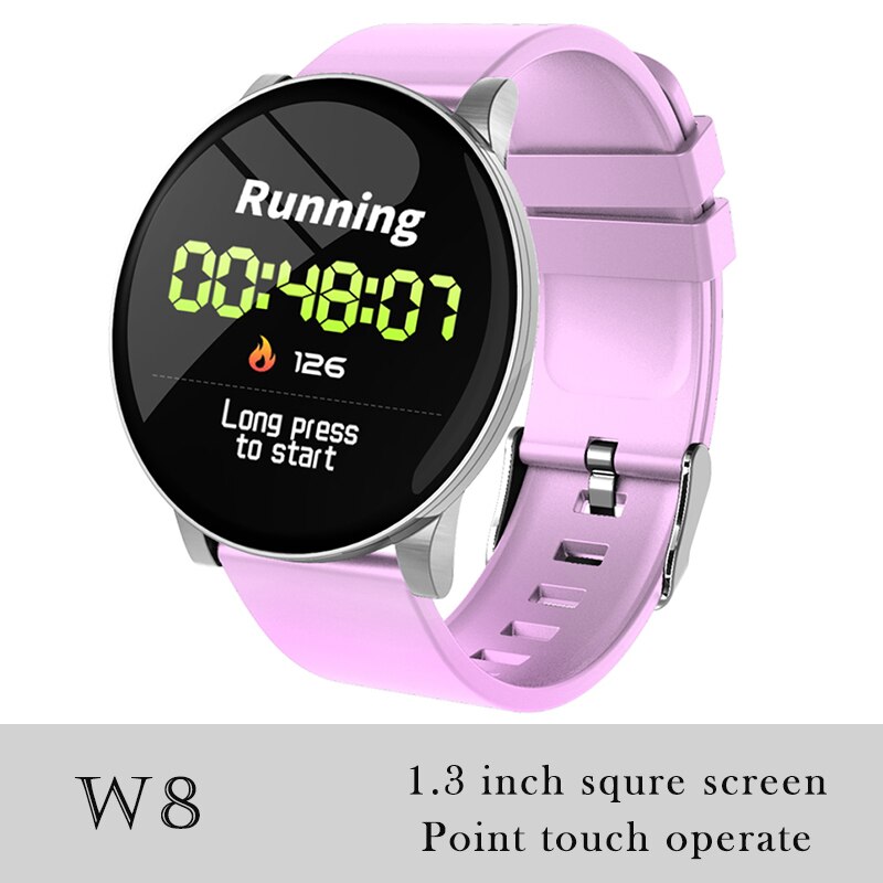 696 K9-WF Full Touch Pedometer Smart Watch Fitness Tracker Heart Rate Monitor Blood Pressure Smartwatch Monitor Smart Bracelet: W8 Pink