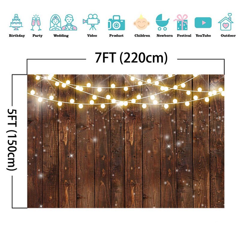 Neoback Rustieke Houten Fotografieachtergrond Shining Lights Vintage Houten Achtergronden Bruiloft Verjaardag Baby Shower Foto Achtergrond