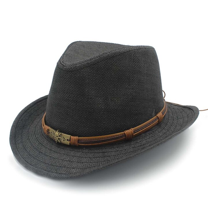 Mode Stro Vrouwen Mannen Western Cowboy Hoed Voor Dame Cowgirl Papa Zomer Strand Zonnehoed Sombrero Cap Billycock Caps Grootte 58Cm: Black