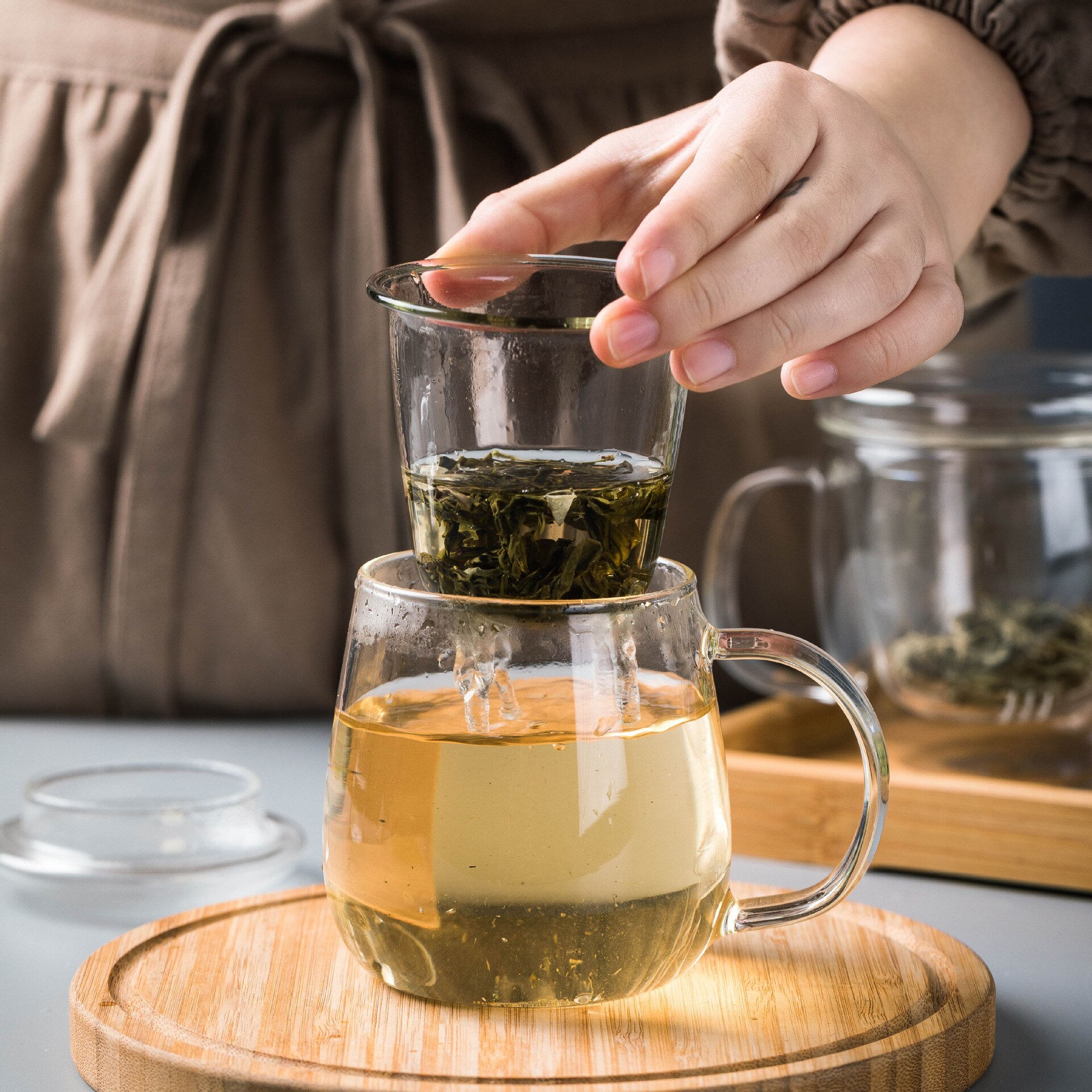 Vaso de té de vidrio de borosilicato de 350 ml/500 ml para oficina, gafas de té de Kung Fu con infusor, taza de agua desmontable aislada