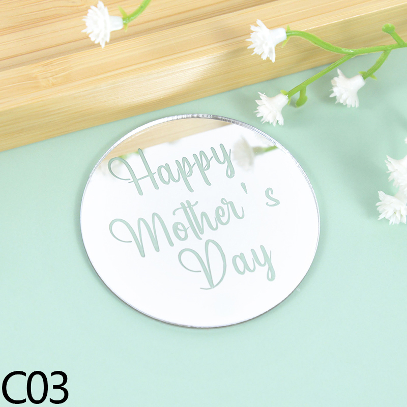 5/10pcs Rose Gold Silver Happy Mother‘s Day Happy Father’s Day Acrylic Circle Cupcake Topper Party Dessert Cake DIY Decorations: 5Pieces / C03-Silver