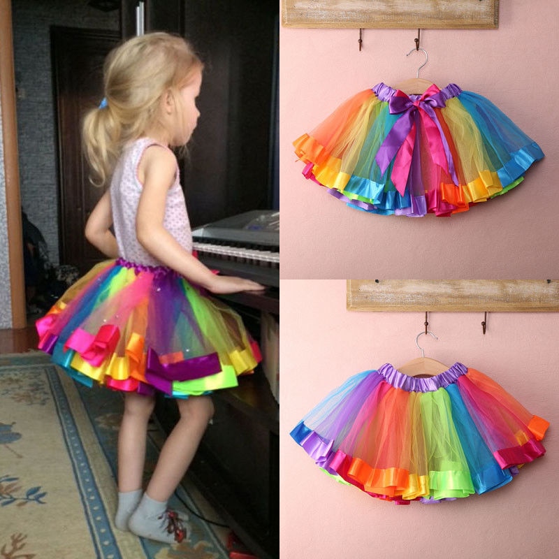 Offre spéciale vêtements pour -né | Tutu à nœuds colorés, jupe Patchwork en maille, Mini jupe Tulle arc-en-ciel pour filles