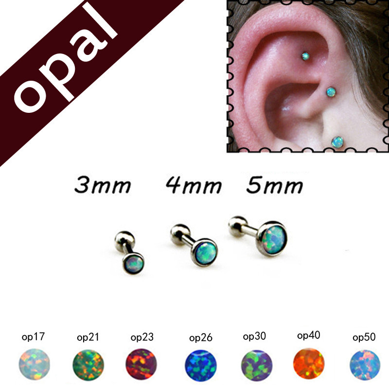 16G Acero inoxidable ópalo cartílago tragus de La Oreja hélice Piercing joyería del cuerpo barra perno 3.4.5mm Piercing joyería