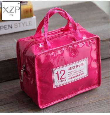 XZP-fiambrera portátil de piel sintética para mujer, bolsa impermeable para comida, Picnic, almuerzo, aislante,: Rosa