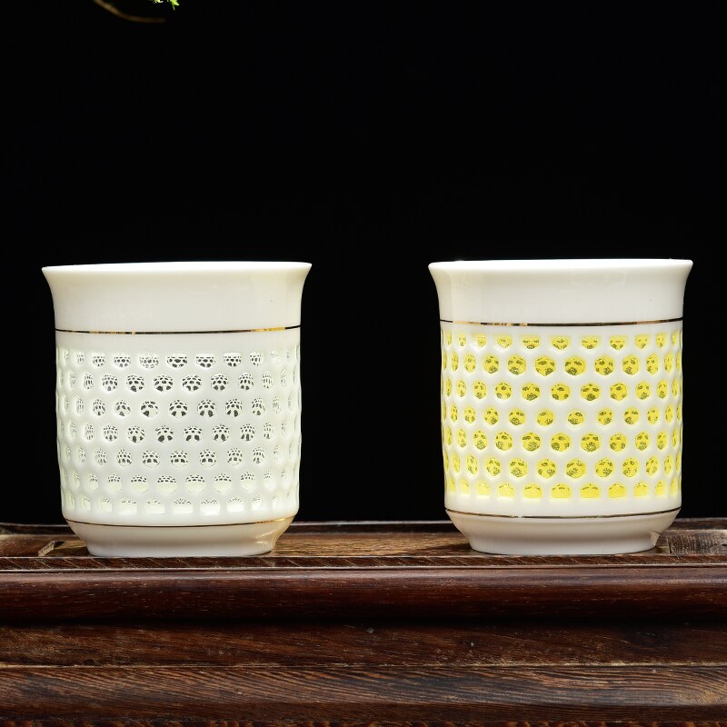 2PCS/Lot Crystal Hollow Teacup Honeycomb Teaware Blue and White Porcelain Ceramic Tea Cup Kung Fu Tea Set Kung Fu Tea Set