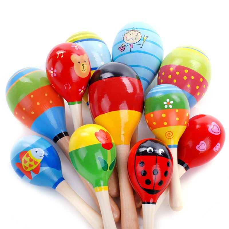 Colorful 11cm Sand Hammer Rattle Infant Mini Wooden Child Madera Party Musical Toys Baby Shaker Early Educational Toys