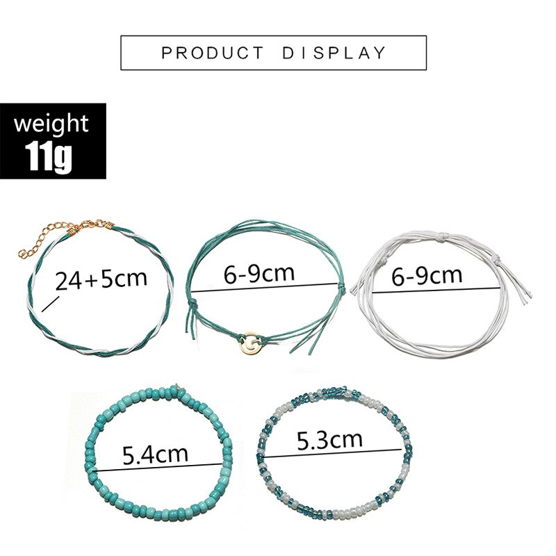 5Pcs Bohemian Beaded Sennit Ankle Bracelets Set Multilayer Wave Charm Knitted Bracelets Women Anklet Foot Jewelry