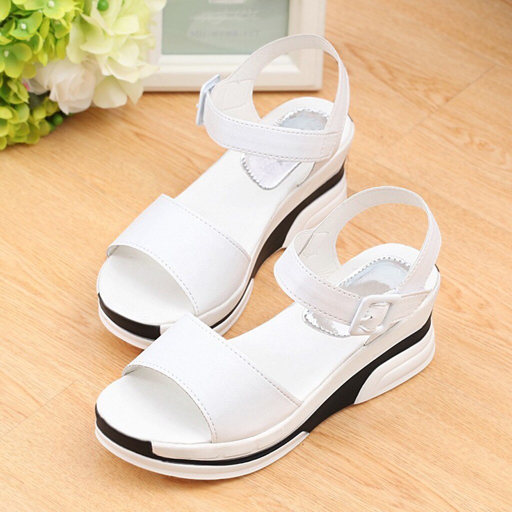 Comemore Schoenen Vrouw Zomer Mode Effen Gesp Peep Teen Platte Bodem Muffin En Platform Open Teen Schoenen Vrouw Sandalen