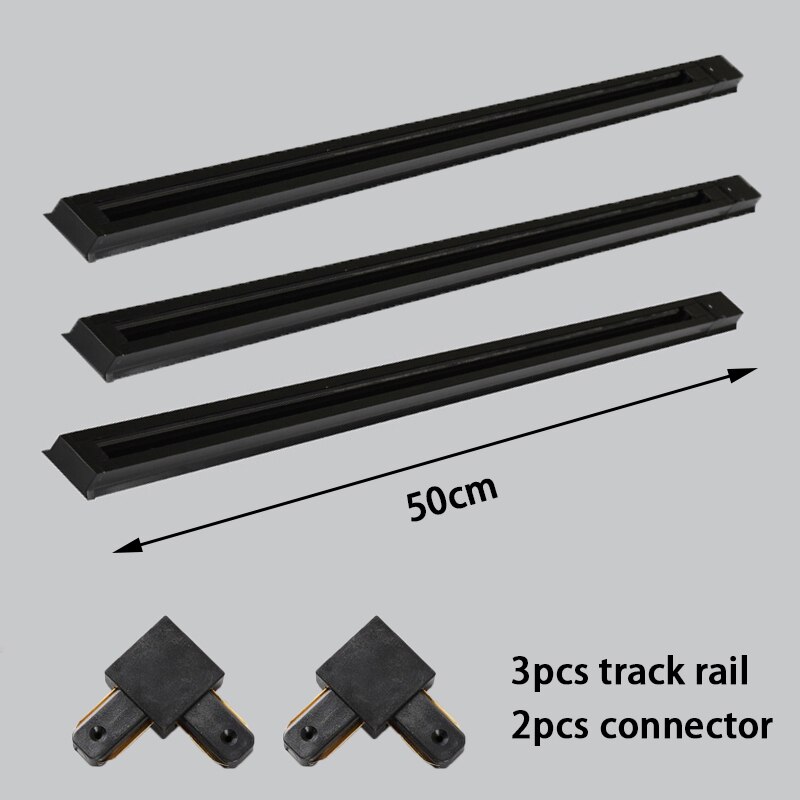 Black/white 0.5M 1M Led Track Rail 220V Aluminum Led Track Light Rails Straight/L Shape Connectors for Track Rail Spotlight: 3pcs 0.5m track2
