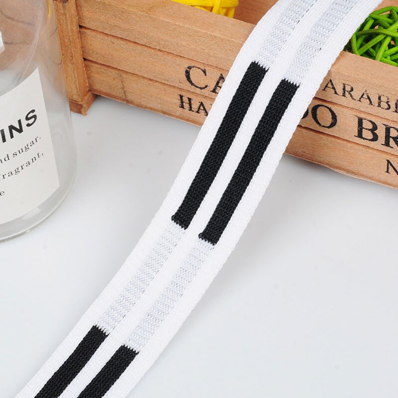 3m 25mm preto branco listra fitas diy vestuário costurar accessorie malha horizontal puxa tricô calças vestido lateral tecido de roupas: Branco
