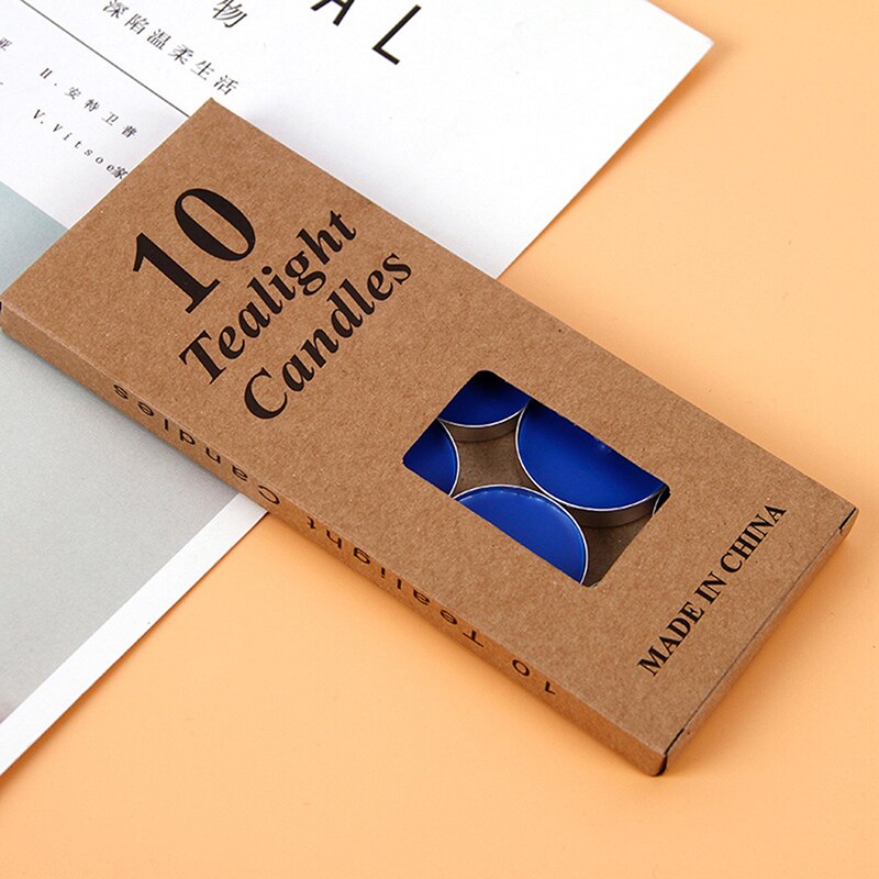 10 unids/caja de velas románticas de cera para té de aromaterapia, vela de Color con velas para de cumpleaños o boda: Azul
