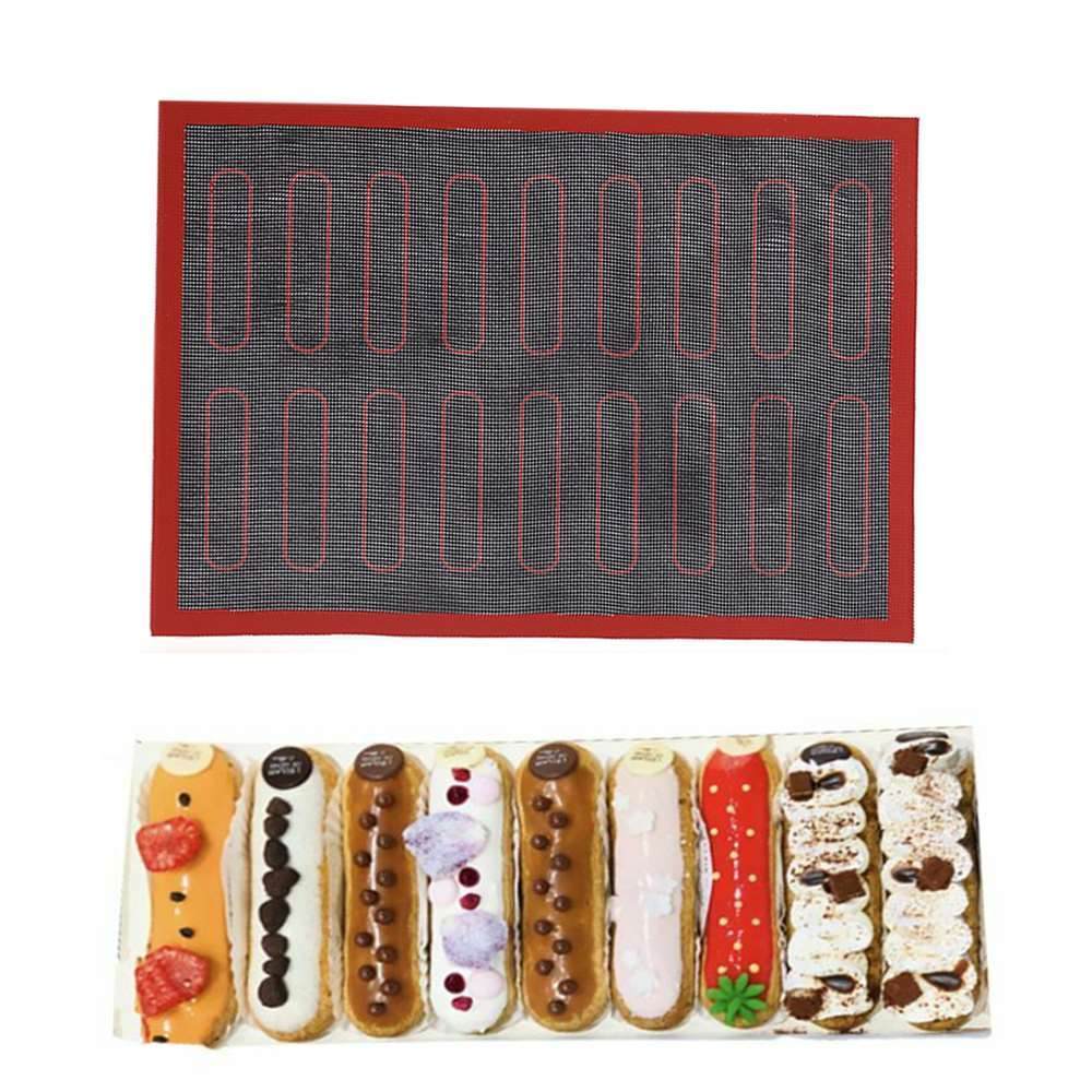 Silikone måtte 18 eclair wienerbrød non stick puff perforeret liner pad macaron cookie mat høj temperatur køkkenartikler