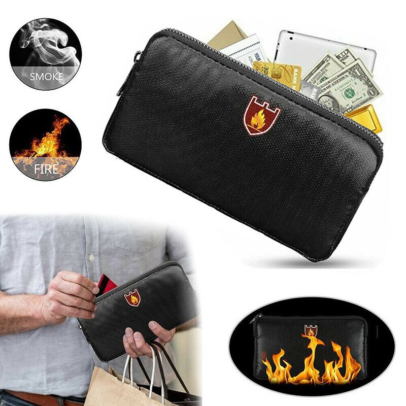 Fireproof Document Bag Fire Resistant Zipper Sewing Thread Improved Silicone Coated Fiberglass Black Waterproof Document Bag