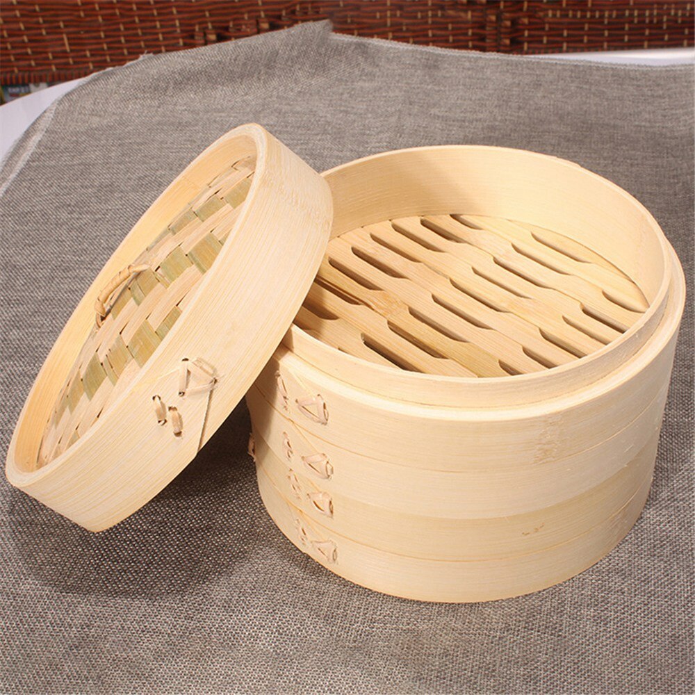 Kinesiska klimpar bambu ångkokare 10/15/20cm med lock dimsum