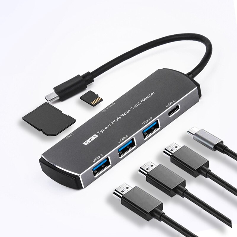 6 in 1 Typ C Hub Verlängerung Docking Bahnhof USB Multifunktionale Typ-C Hub Hub Geeignet für PC Laptop