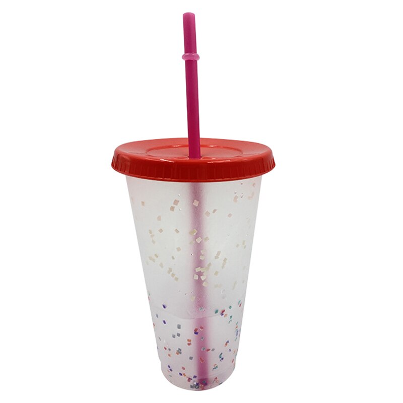 vaso plástico reutilizable de confeti que cambia de Color con tapa y pajita taza fría mágica taza de agua café botellas de agua