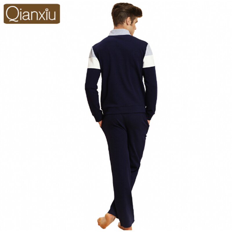 Lente Pyjama sets Koppels Casual patchwork Homewear Mannen Katoen Nachtkleding pak Mannelijke Lange mouwen vest Jas + Broek