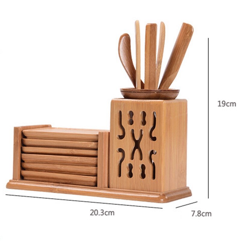 Chinese Style Tea Ceremony Six Gentleman Tea Set Tea Table Solid Wood Bamboo Utensils Kung Fu Tea Combination Accessories Long C