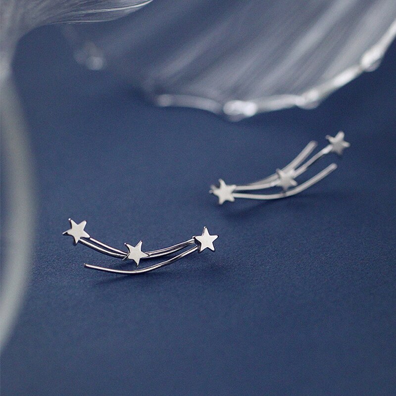 Echt 925 Sterling Zilveren Meteor Oor Klimmers Leuke Ster Oor Crawler Oorbellen Voor Vrouwen Meisjes Fijne Sieraden: Meteor