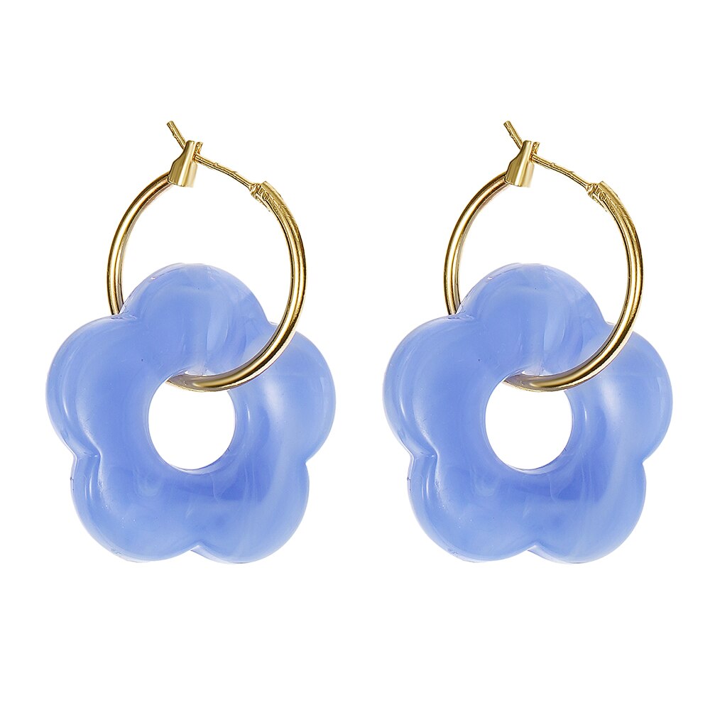 ES 2022 pendientes colgantes de resina de flores acrílicas coloridas círculo hueco para mujeres niñas joyería minimalistas pendientes colgantes: Vino tinto