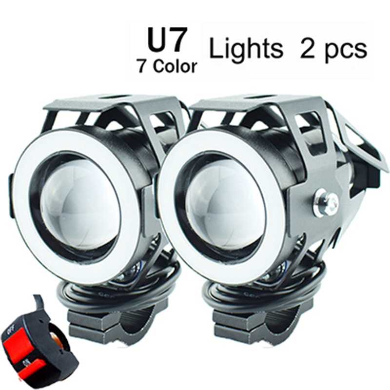 Faro LED para motocicleta U7, luz LED para motocicleta U7, 12V, 125W, 7 colores de conducción para motocicleta, faro auxiliar con Motor superbrillante, Luz antiniebla para bicicleta, 2 uds.