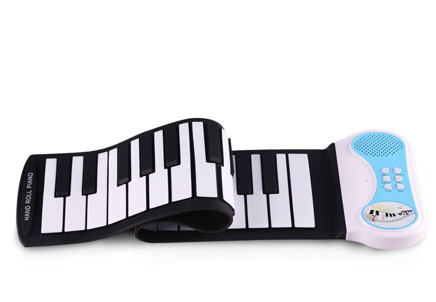 ! Piano à clavier souple en silicone avec 37 touches, 8 tons différents, 6 chansons de démonstration (bleu, rose, vert): Blue