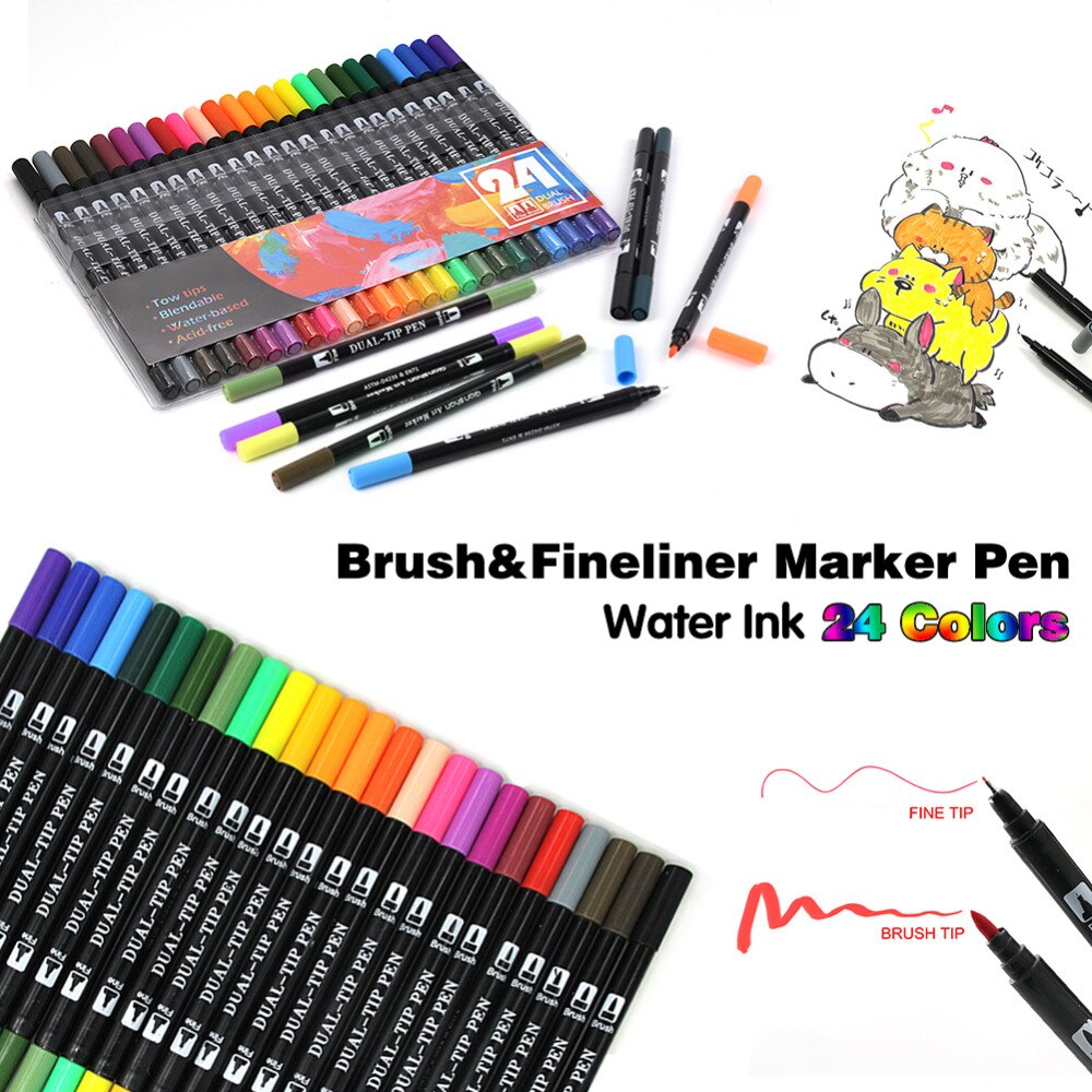 Dual Pinsel Stifte 24 Farbe Kalligraphie Stift einstellen mit Hand Schriftzug führen Buch Feine Liner und Pinsel Spitze Marker. Farbige Stifte, Kunst