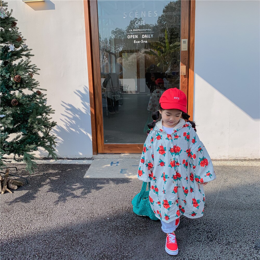 Spring 2022 Flower Trench Coat Luxury Teenage Girls Clothing All-match Clothes for Teenagers Boutique Kids Clothing