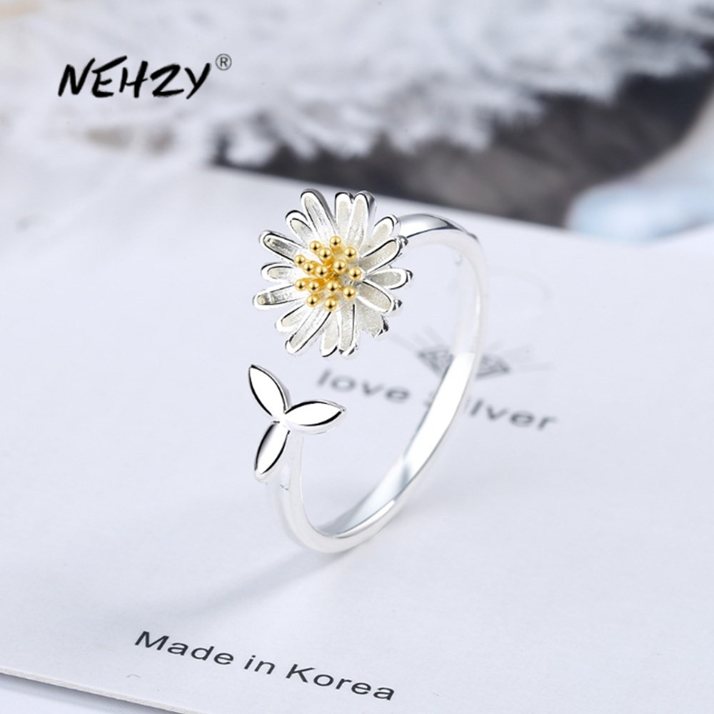 NEHZY 925 Sterling Silver Women's Jewelry Chrysanthemum-shaped Open Ring Adjustable Size