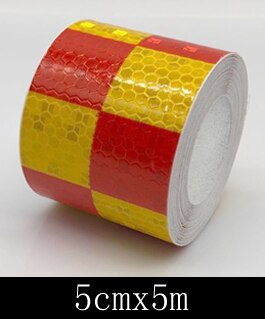 5 Cm X 5 M Bike Body Reflecterende Stickers Reflecterende Veiligheidswaarschuwing Conspicuity Reflecterende Tape Film Sticker Licht Bar Fiets toegang: red yellow