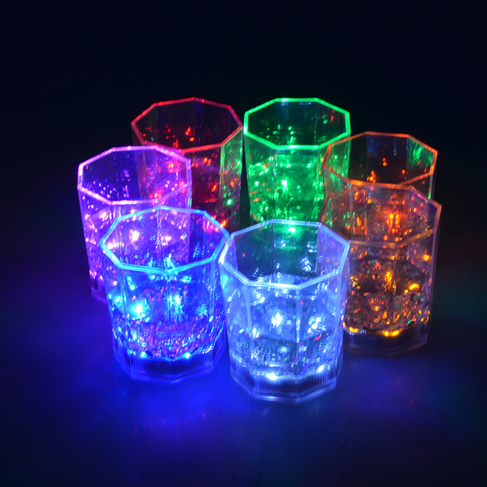 LED Light Up Color Change Water Activated Beer Octagonal Cup Mug Party Prop Colorful glowing octagonal wine glass bar beer glass