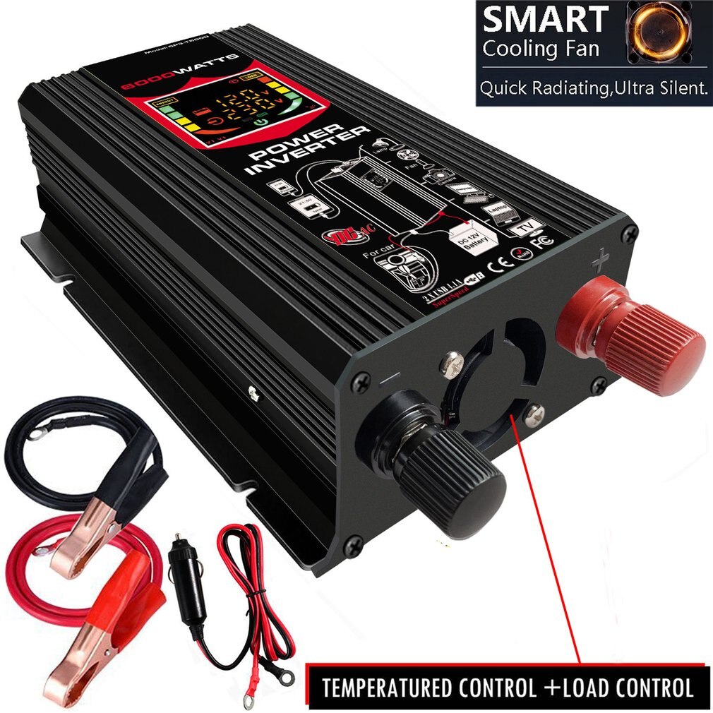 6000w 12v to 220v smart skjerm bil strøm inverter omformer adapter dual usb spenningstransformator modifisert sinusbølge