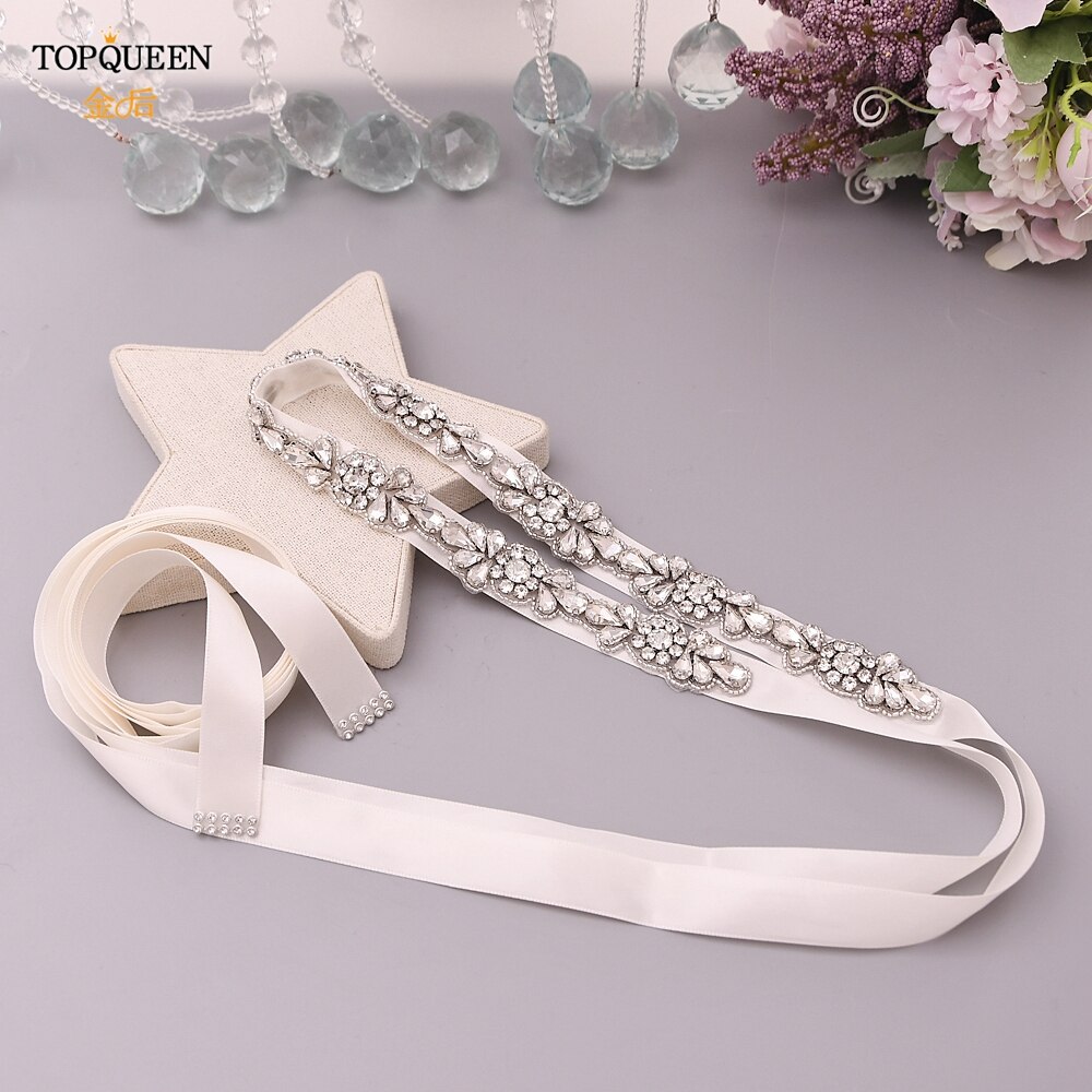 Topqueen vintage rhinestone brudebelte plus size rhinestone belte beaded applikasjonsdesign brudebelte tynt brudebelte  s235
