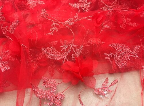 Blonderbroderi børnetøj stof 3d chiffon blomst applikeret kjole stof  rs2755: Rød