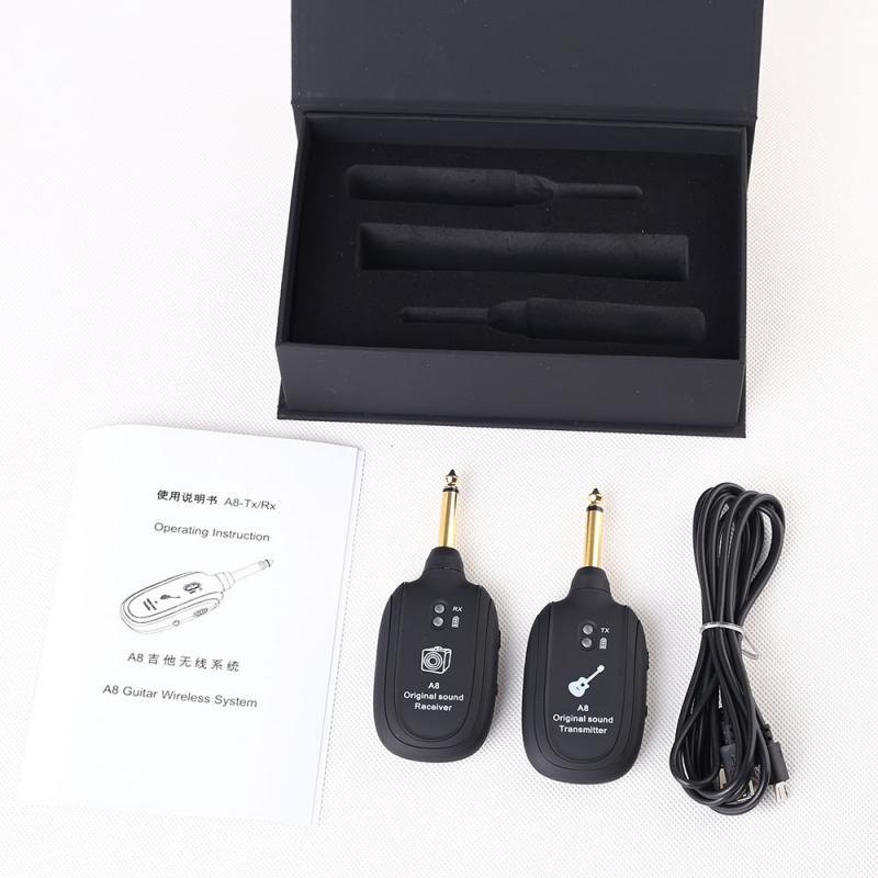 A8 UHF Wireless Guitar System Transmitter Receiver 50M UHF Built-in USB Rechargeable Guitar Wireless System Transmitter Receiver