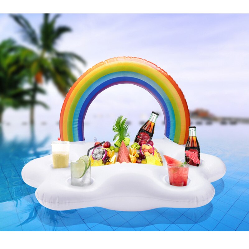 Cubo de de verano, portavasos de nube de arco iris, flotador inflable para piscina, Enfriador de cerveza, mesa, Bar, bandeja de playa, anillo de natación