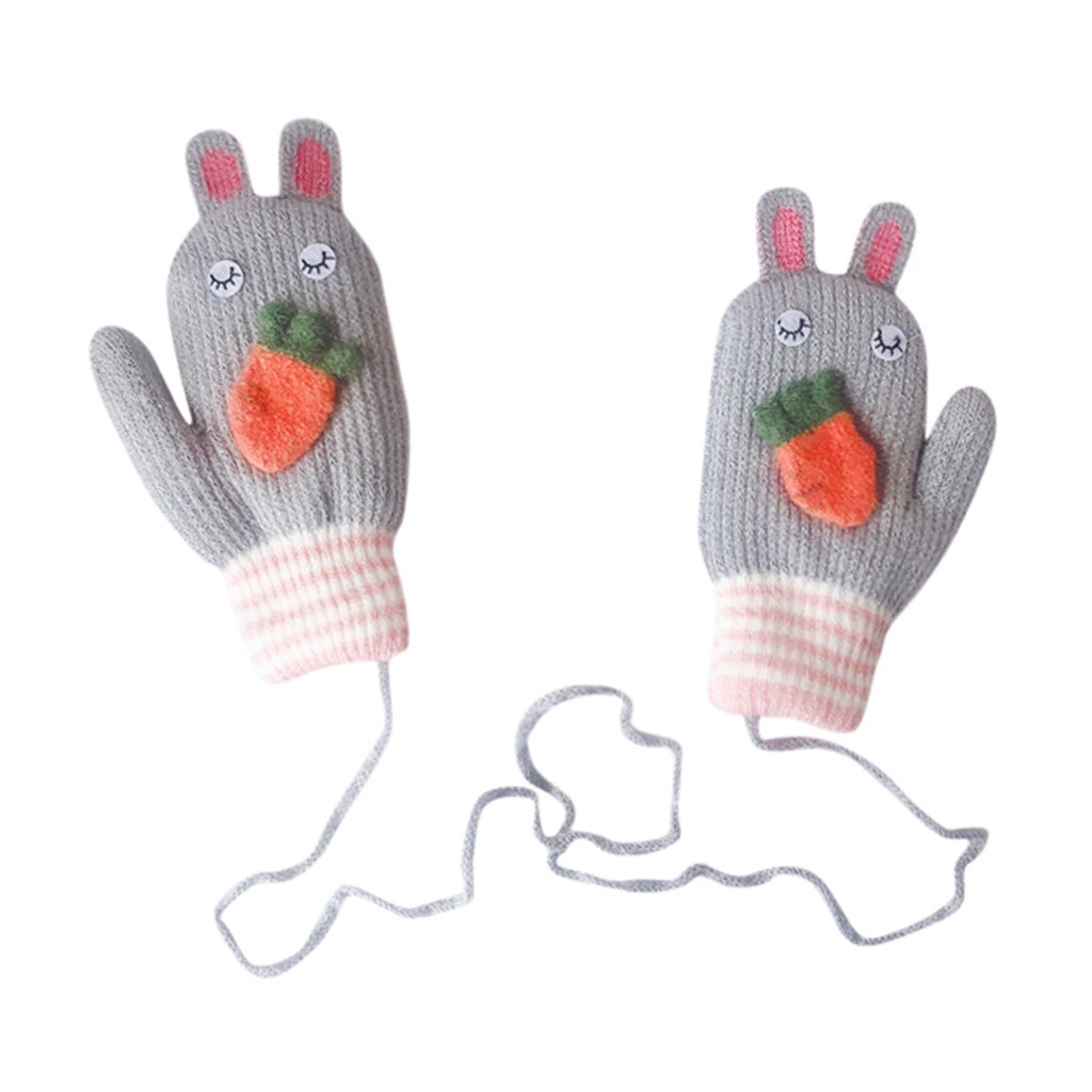 Baby Cartoon Full Finger Warm Gloves Thicken Knitted Mittens Gloves Toddler Boys Girls Cute winter mitten Guantes de bebe: Gray
