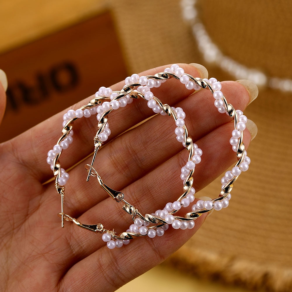 Übergröße Perle Band Ohrringe für Frauen übertreibt Perle Kreis Ohrringe Brinco ErkläSprosse Modeschmuck