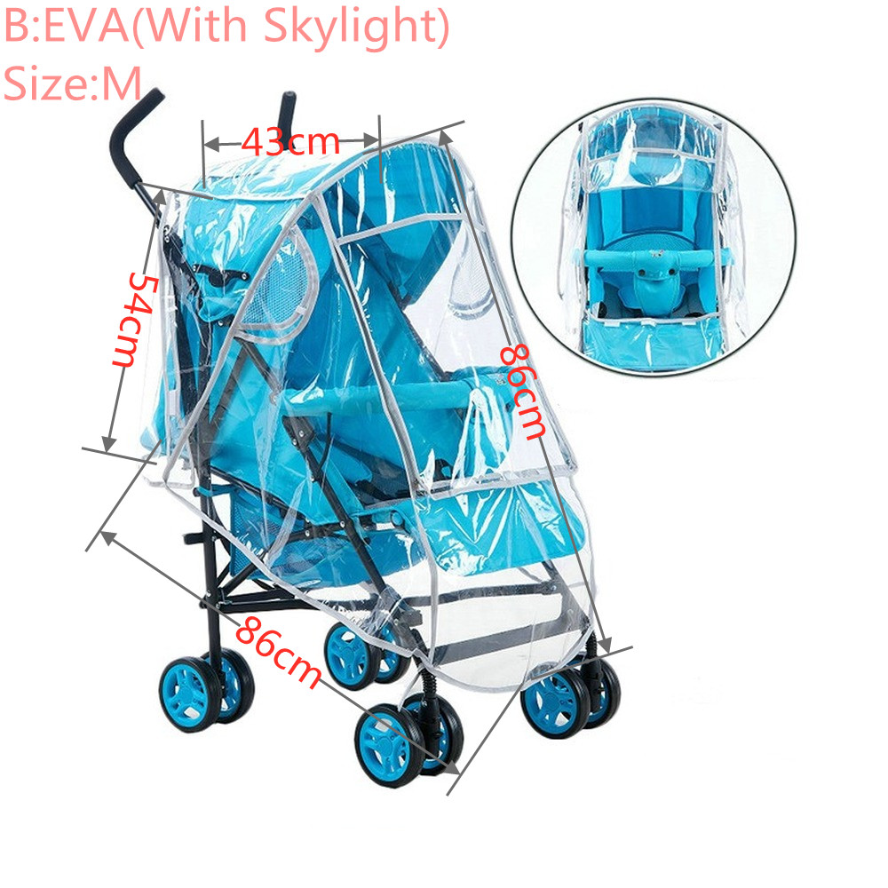 Waterproof Rain Cover Transparent Wind Dust Baby Strollers Pushchairs Raincoat S/M/L Shield Zipper Open Stroller Accessories: B-With skylight M)