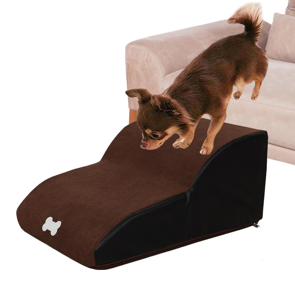 Dog Cat Stairs Ladder Pet Stairs Step Dog Ramp Sofa Bed Ladder 2 Layers Slope High-density Sponge Non-slip Bottom: brown