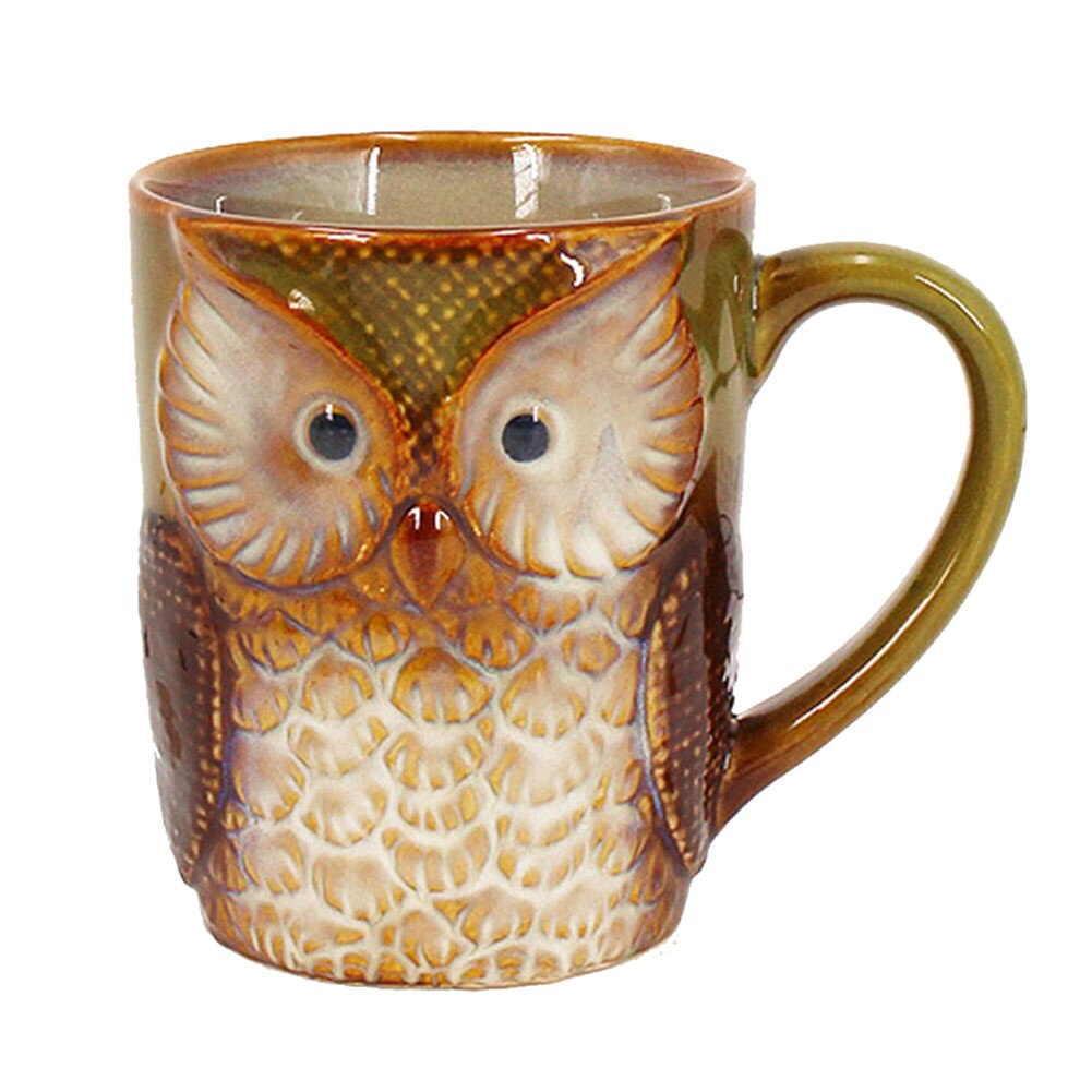 3D Animal café verre mignon tasse hibou imprimé lait café tasse fleur Vase Cocktail en céramique tasses bureau noël Village décor: A9