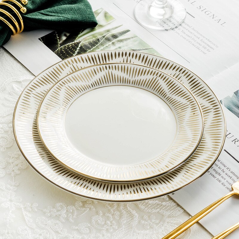 Plato de Pasta occidental chapado en oro de estilo británico, vajilla exquisita para el hogar, fruta, postre, plato de desayuno, vajilla de restaurante