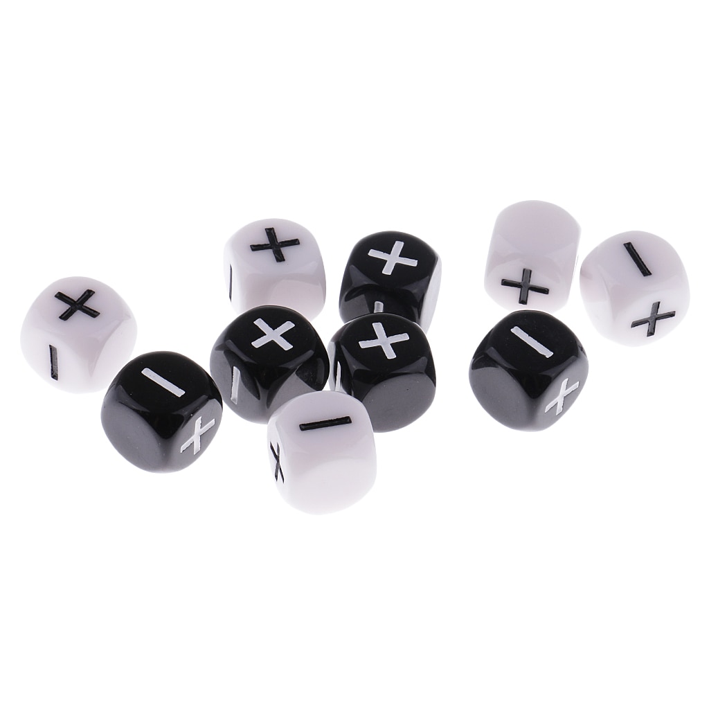10 Pieces Plastic 6-sided Dice Minus Plus D6 for Party Bar Game Props Outdoor Camping Christmas Birthday Party Game Supply