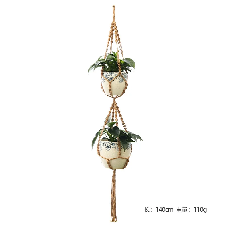 Panier suspendu pour plantes vertes de jardinage, corde en coton, Pot de fleur, macramé fait à la main, support mural de poche, style Boho, décoration de maison pour cour: green