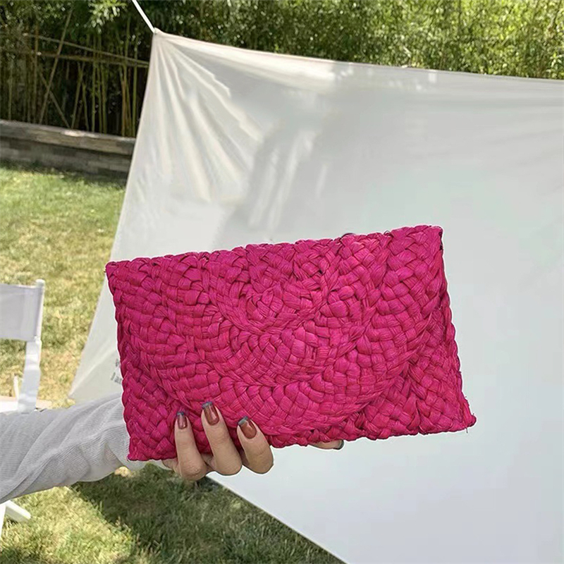 Yogodlns bolso de mano tejido de cáscara de maíz para cena, bolso grande de paja Simple a la para mujer, cartera informal de verano para vacaciones para mujer: Gris