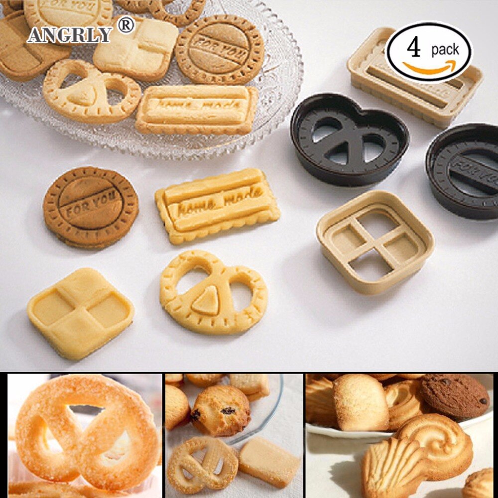 Angrly 4 Stks/set Cirkel/Vierkant/Rechthoek/Hartvormige Suiker Cookie Mallen Ambachtelijke Plunger Cookie Cutter mallen Gereedschappen