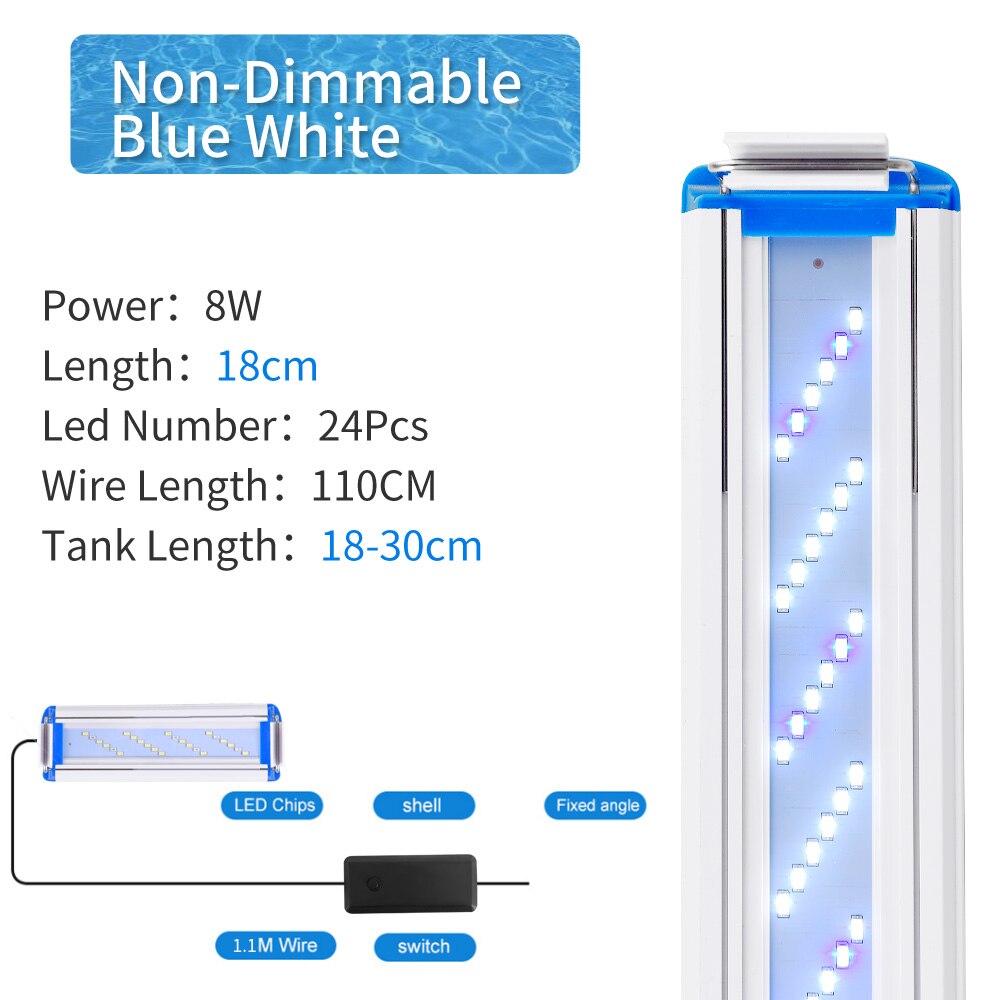 Super Slim LEDs Aquarium Lighting Aquatic Plant Light 18-70CM Extensible Waterproof Clip on Lamp For Fish Tank 220-240V: BlueWhite 18CM
