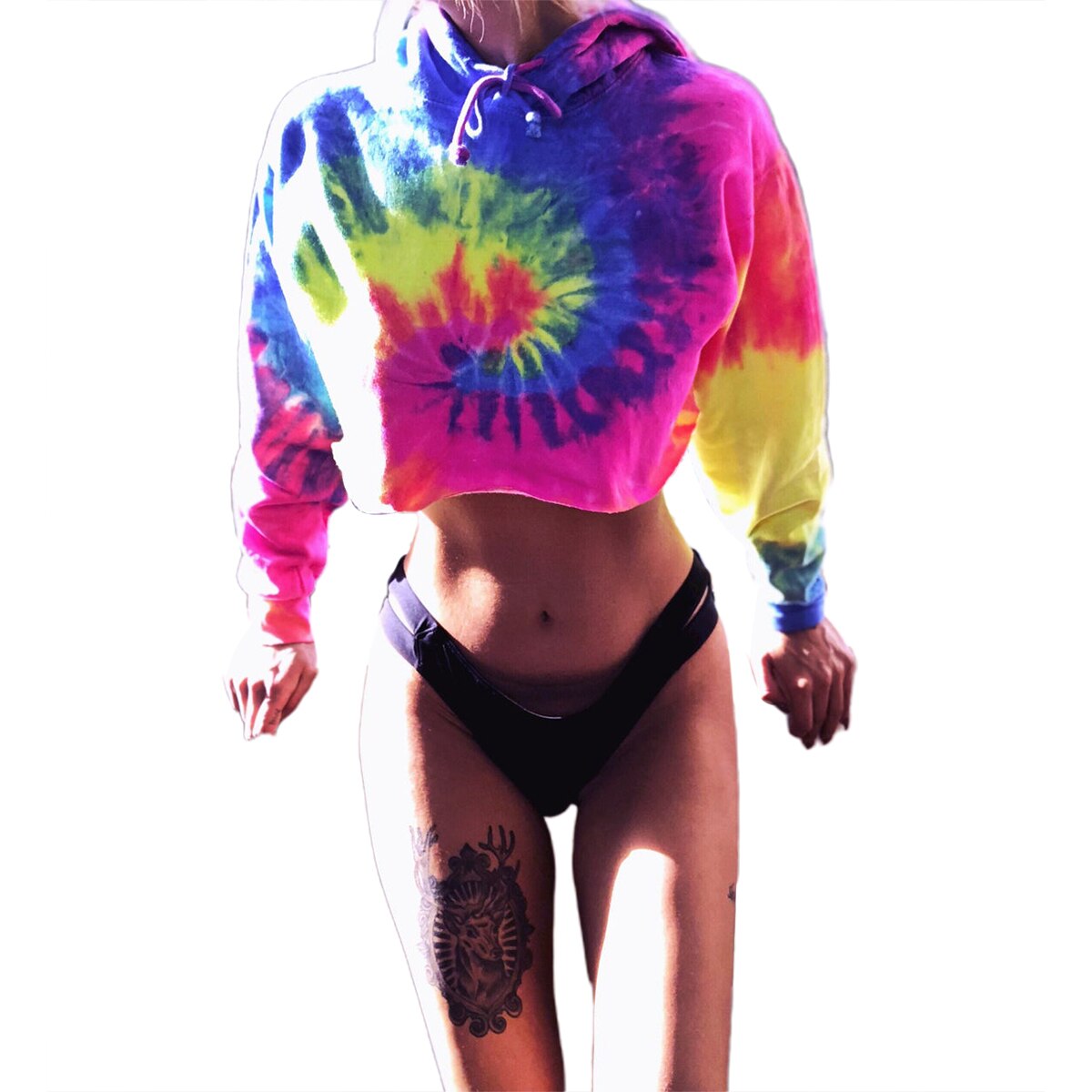 Delle donne Breve Tie Dye Hoodie Felpe A Manica Lunga con Coulisse Casual Stile Pullover Delle Signore Con Cappuccio Felpe: S / A