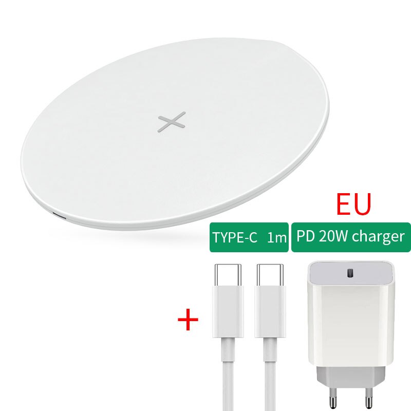 15W Qi Draadloze Oplader Voor Iphone 11 Pro 12 8 X Xr Xs Max Snelle Draadloze Opladen Pad Voor samsung S9 S8 Note 9 S10 Telefoon Oplader: White WIth EU Plug